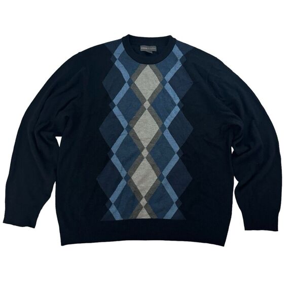 Tricots St Raphael Blue Crew Neck Argyle Sweater Long Sleeve XL Pullover Acrylic - Picture 1 of 11